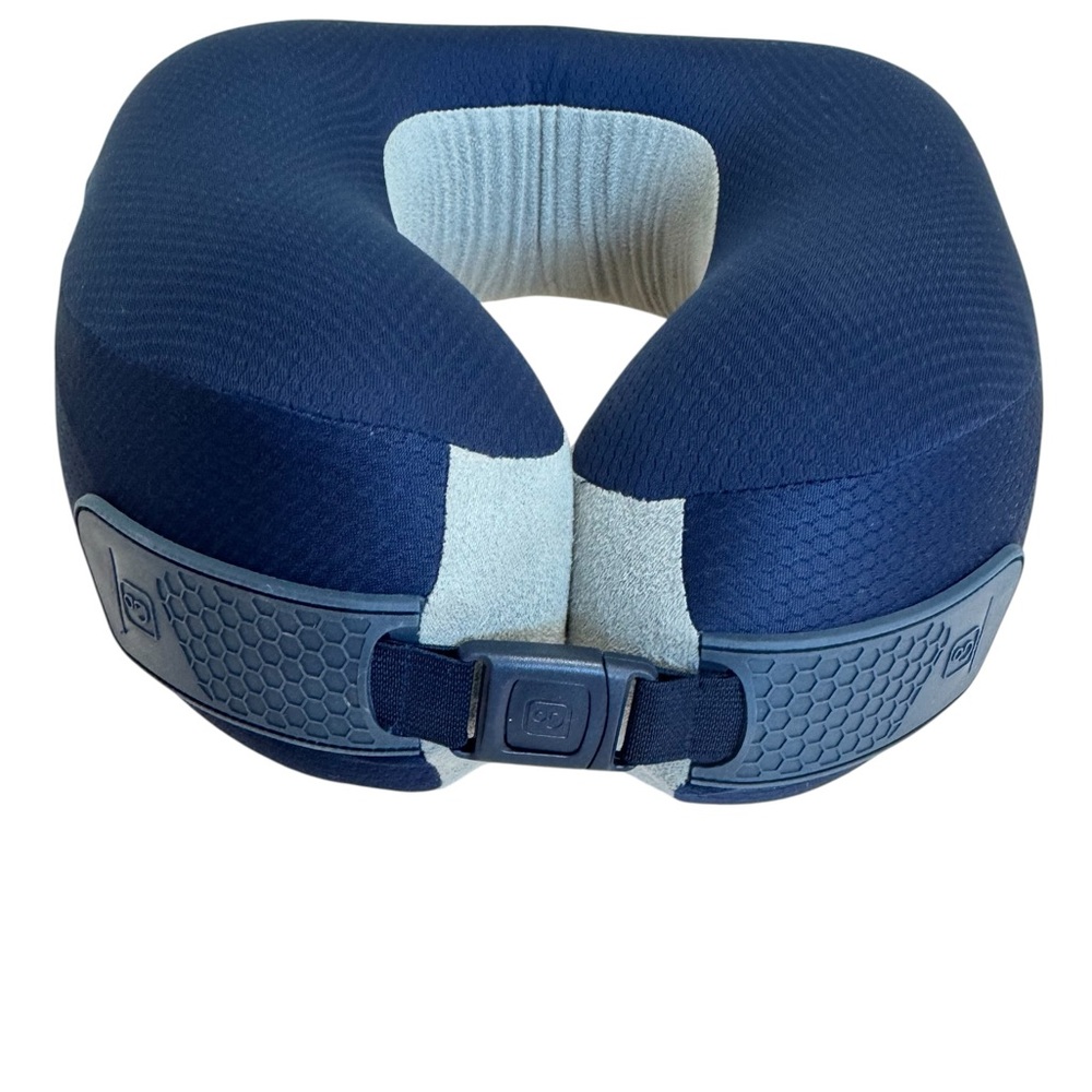 Memory Foam Travel Neck Pillow Ergonomic Support Airplane Car Navy Blue
